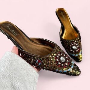 Y2K stunning embellished and beaded kitten heel mules